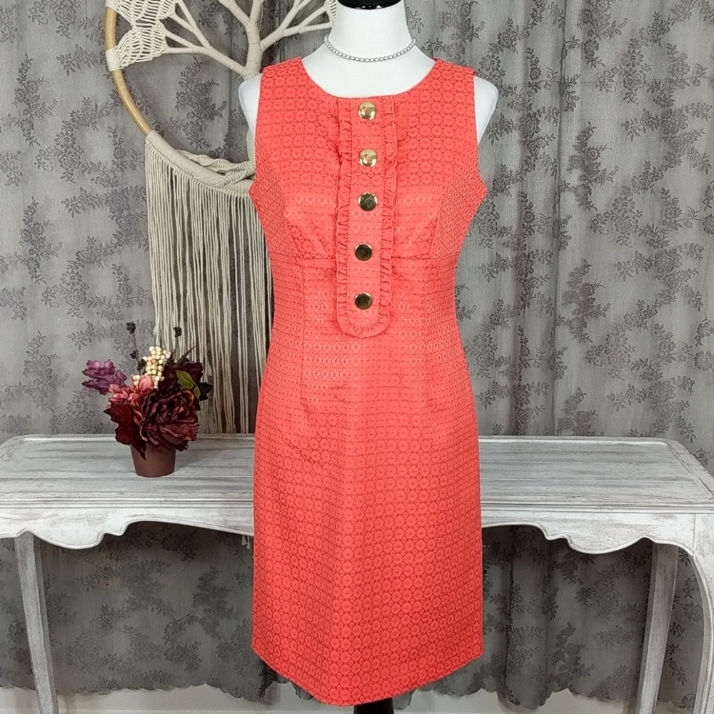 London Times coral brocade dress